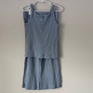 Little Co. Blue Ribbed Tank and Flared Leggings Set